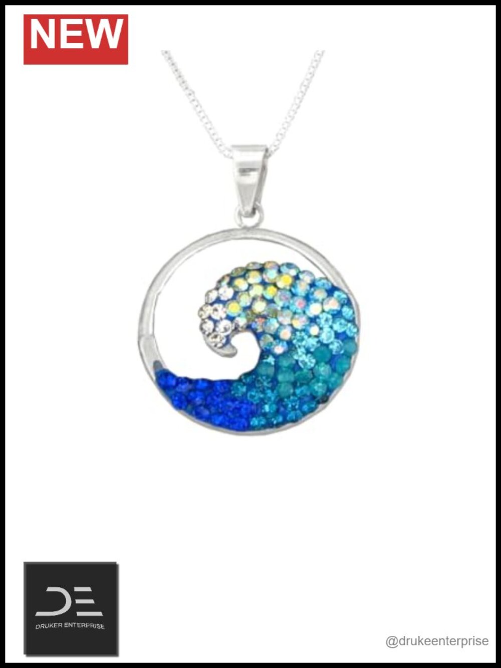 Handcrafted Sterling Silver Crystal Wave Pendant Necklace for Women